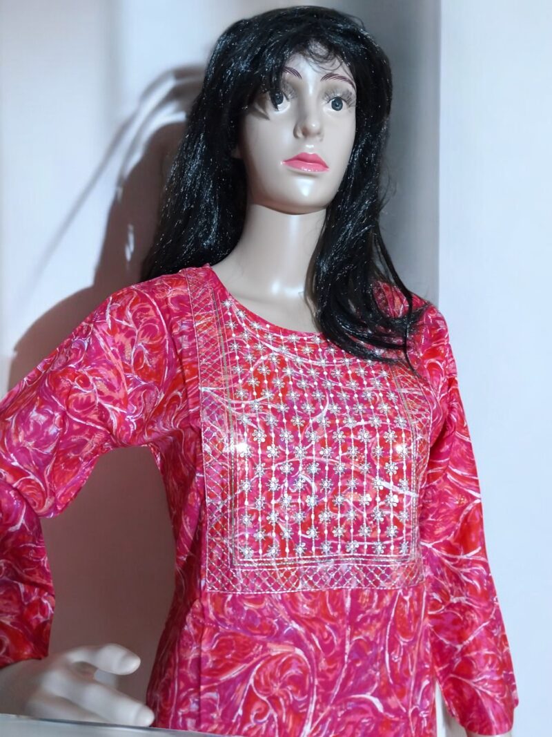 Reyon Printed sequence work kurta - Image 4