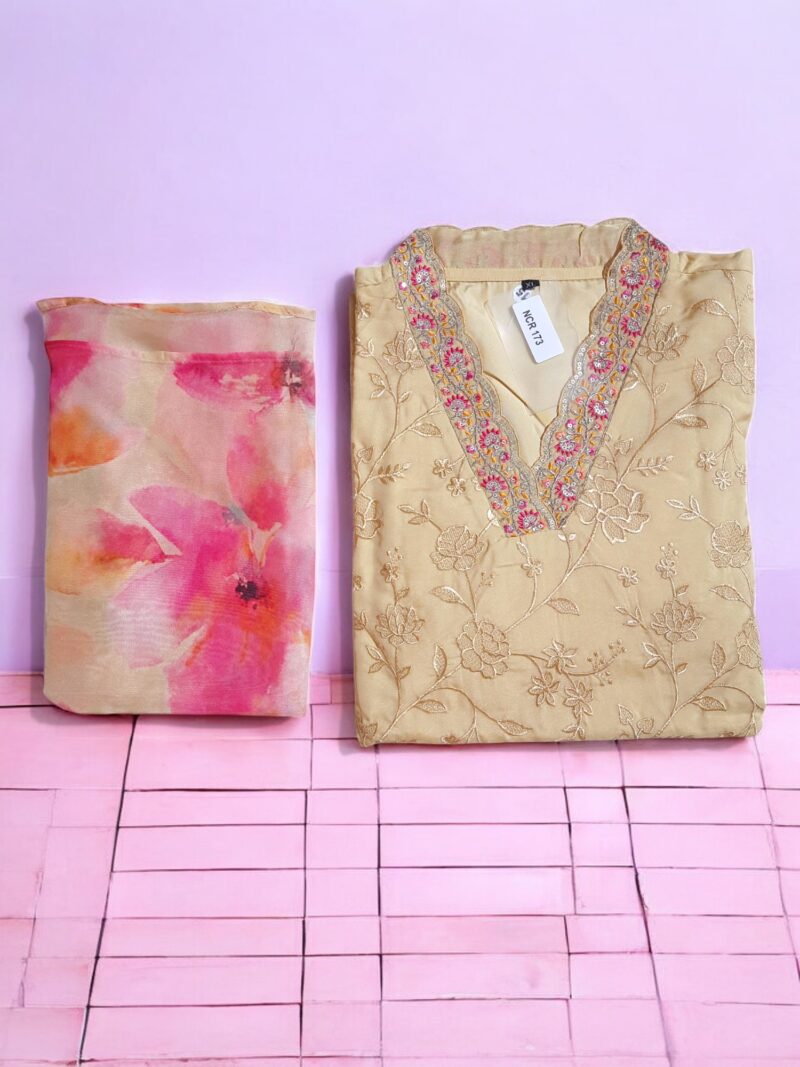 3 piece set kurta, bottom sarten organza dupatta - Image 4