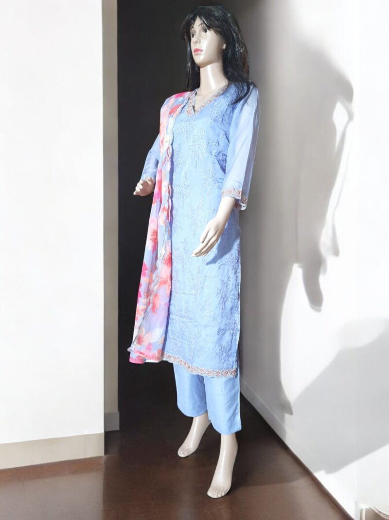 3 piece set kurta, bottom sarten organza dupatta - Image 4