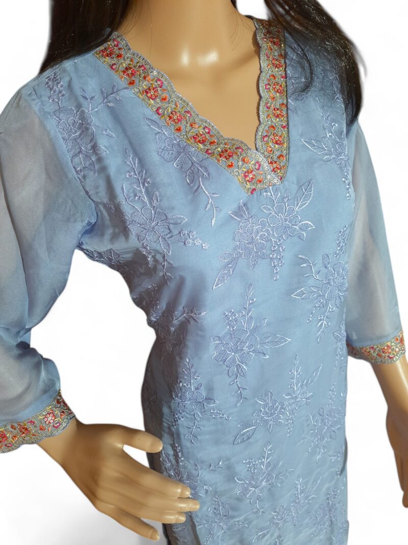 3 piece set kurta, bottom sarten organza dupatta - Image 5