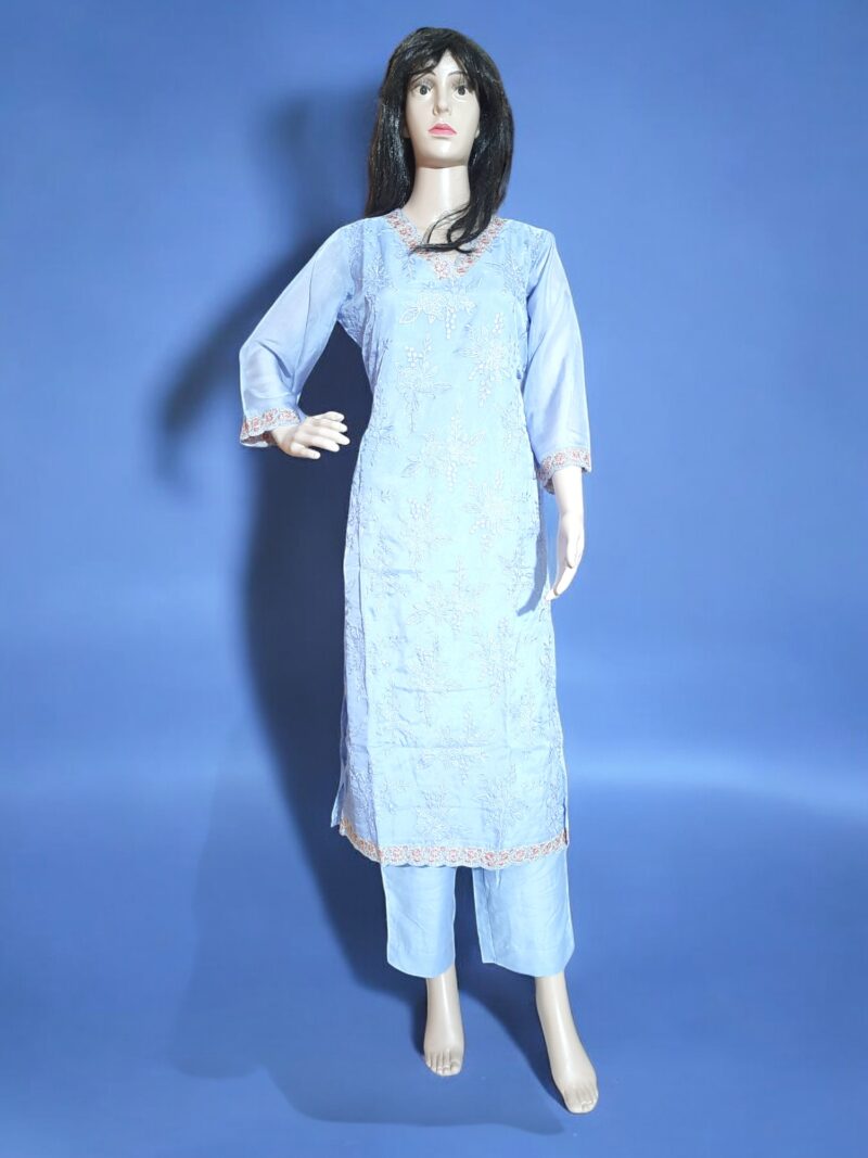3 piece set kurta, bottom sarten organza dupatta - Image 6