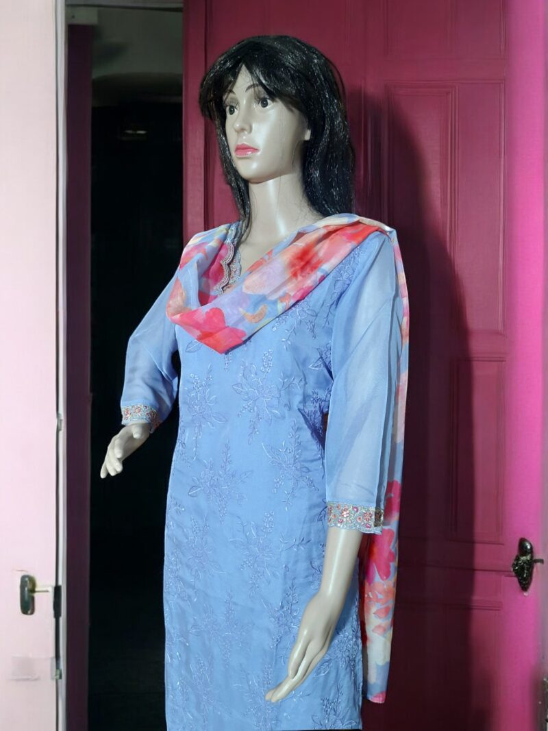 3 piece set kurta, bottom sarten organza dupatta - Image 7