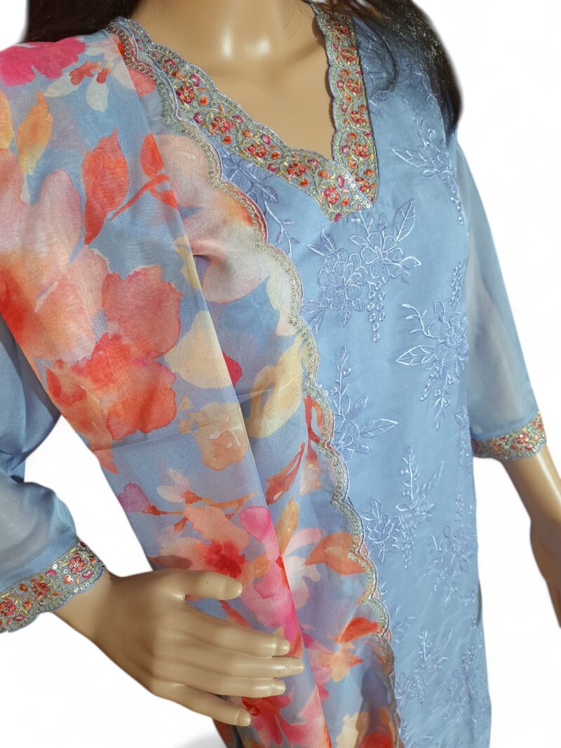 3 piece set kurta, bottom sarten organza dupatta - Image 8