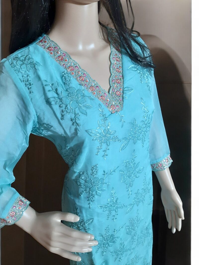3 piece set kurta, bottom sarten organza dupatta - Image 6