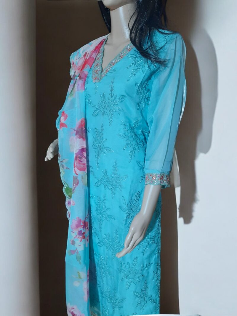 3 piece set kurta, bottom sarten organza dupatta - Image 7
