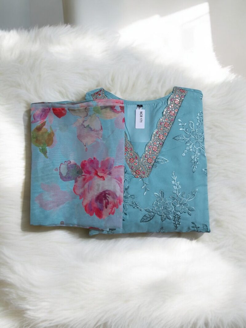 3 piece set kurta, bottom sarten organza dupatta - Image 9